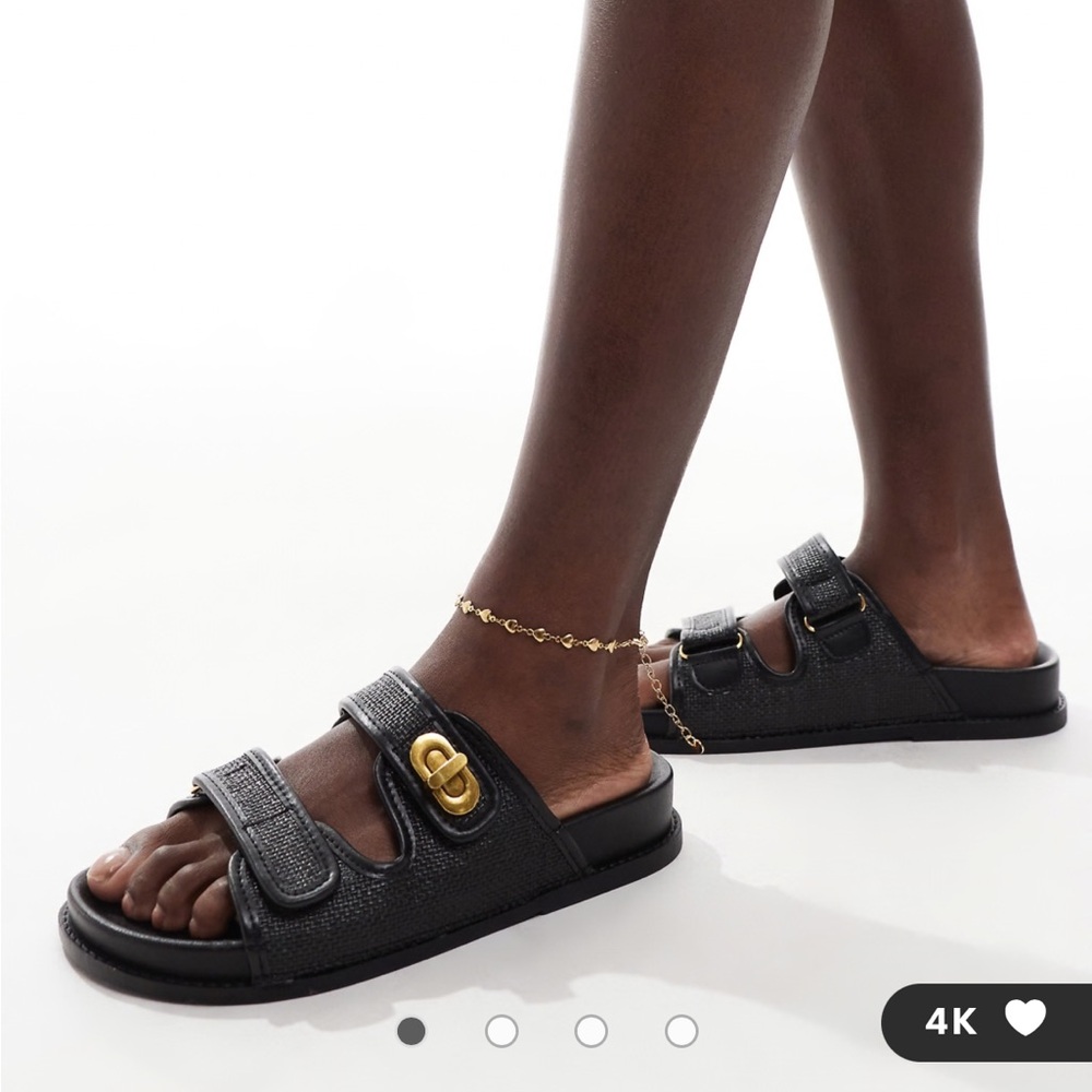 ASOS Black Slide Sandals with Gold Buckles NWOT
